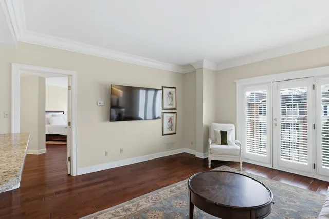 a view of a room with a window