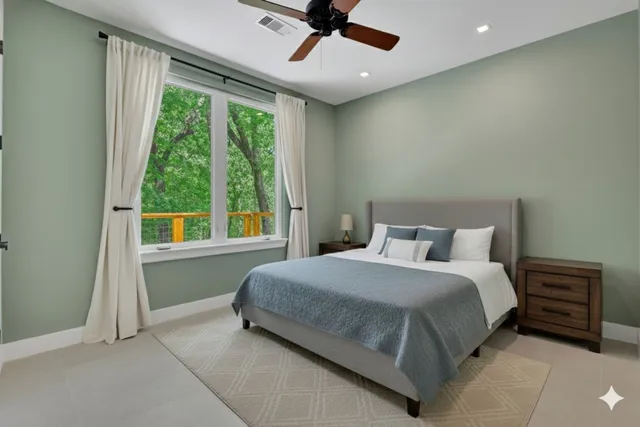 a view of outdoor space with trees all around