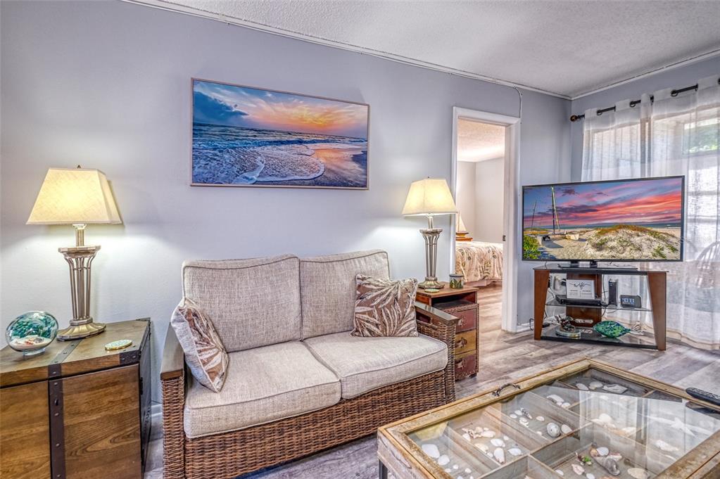 13714 Mission Oaks Boulevard, Unit 13714 Seminole, FL 33776 - Photo 7 of 24 a living room with furniture and a lamp