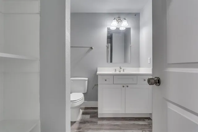 a bathroom with a sink a toilet and a mirror