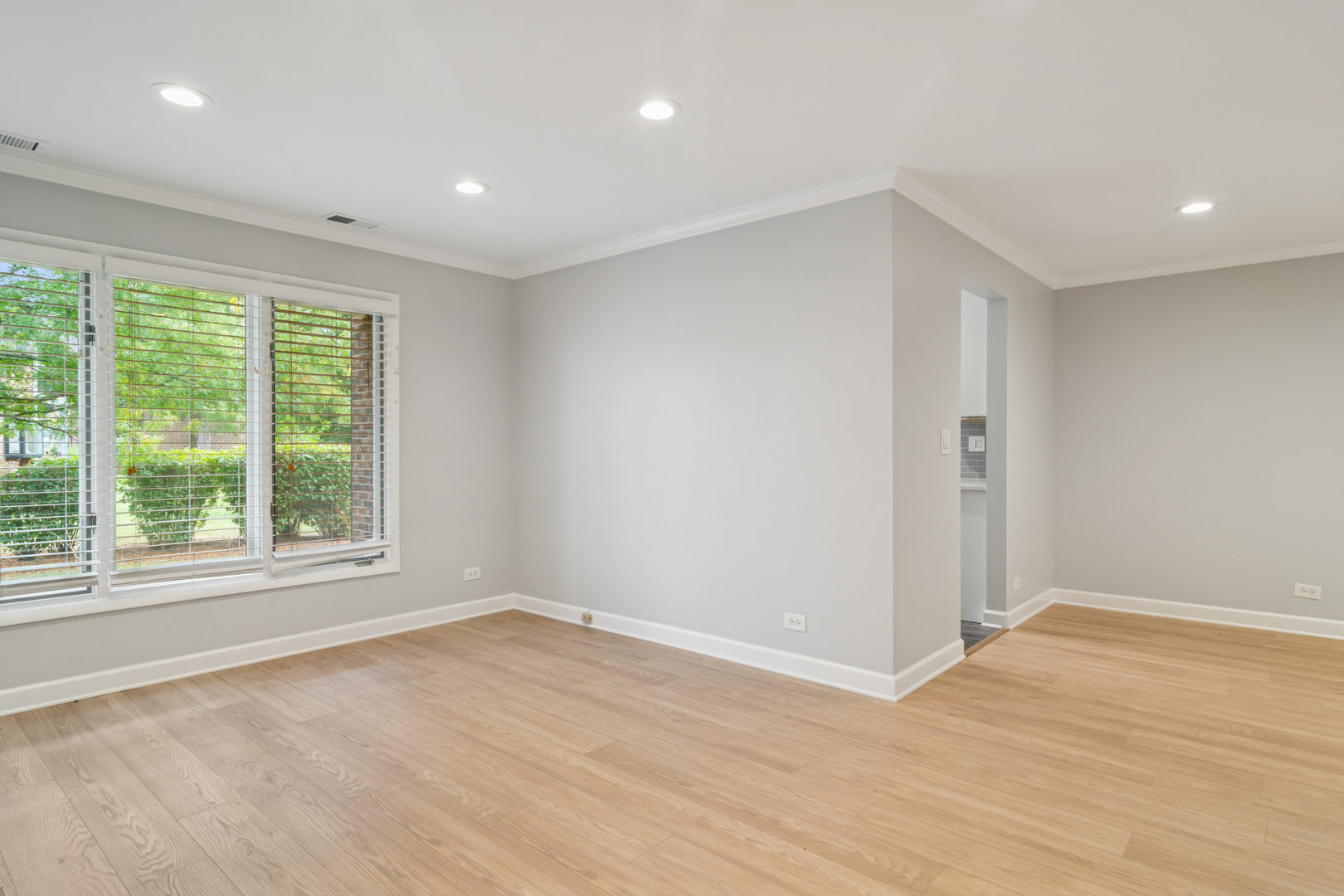 184 Grove Avenue, Unit B Des Plaines, IL 60016 - Photo 7 of 20 a view of empty room with wooden floor and fan