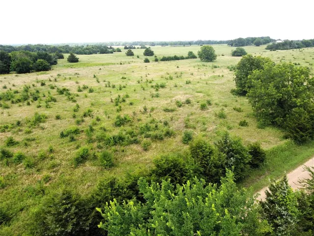 a view of a large yard with lots of green space and plants