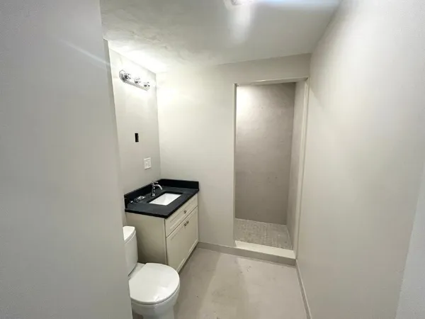 a bathroom with a toilet a sink and mirror