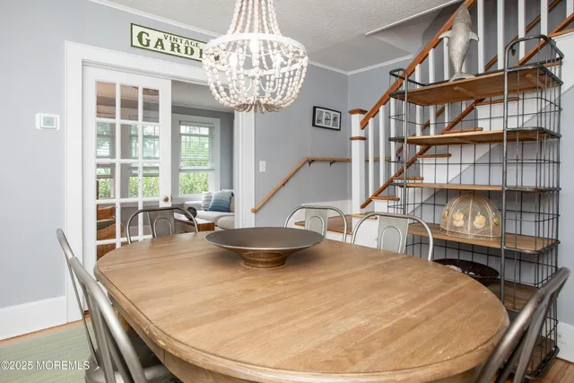 a room with a chandelier