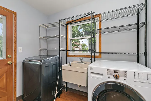 a utility room with dryer and washer