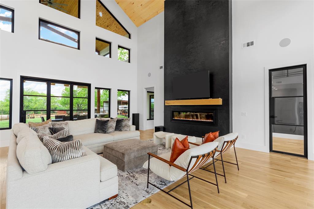 1088 Smith Oak Road Sherman, TX 75090 - Photo 15 of 39 a living room with furniture a fireplace and a floor to ceiling window