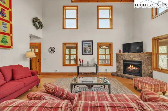 a living room with furniture or couch and a fireplace