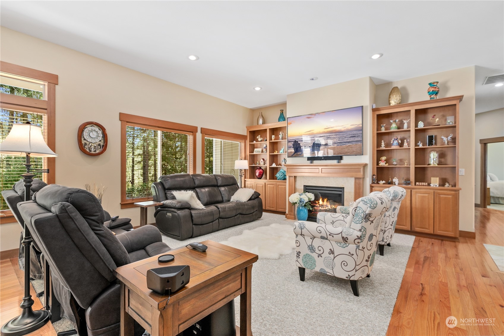 6605 Stringtown Road East Eatonville, WA 98328 - Photo 5 of 40 a living room with fireplace furniture and a large window