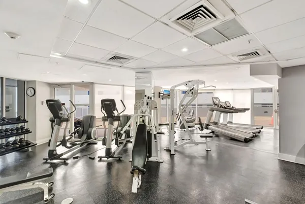 a view of a room with gym equipment