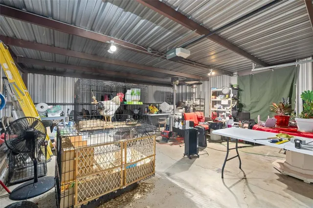 a view of a storage room with racks