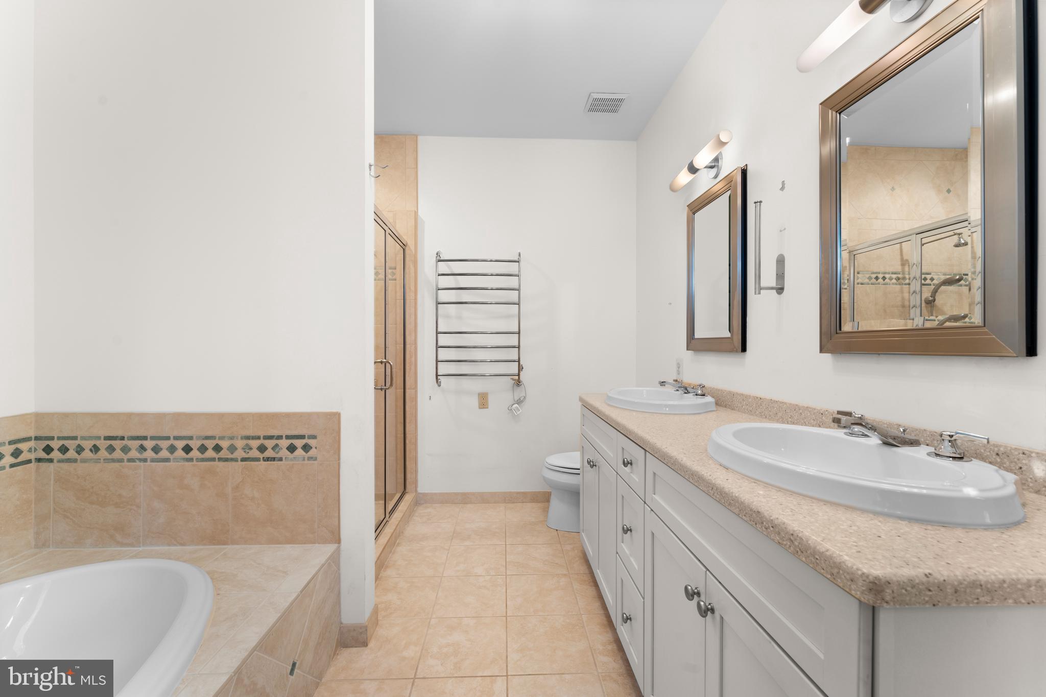 243 Aaron Mountain Road Castleton, VA 22716 - Photo 28 of 58 a spacious bathroom with a granite countertop sink and a mirror