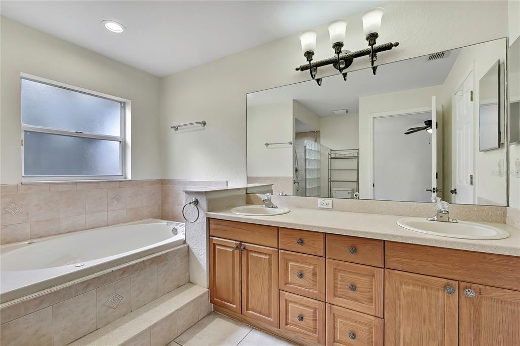 12052 Jade Avenue Spring Hill, FL 34609 - Photo 17 of 45 a bathroom with a granite countertop sink mirror and a bathtub