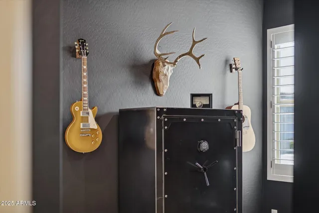 an aerial view of a swimming pool