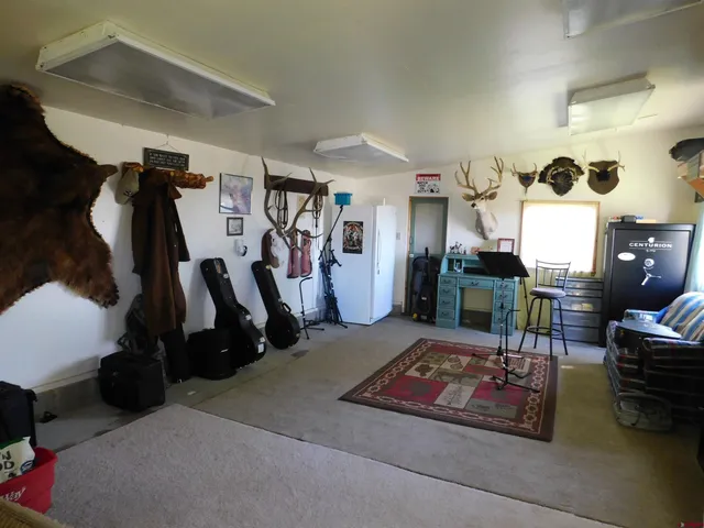 a living room with lots of furniture and a rug