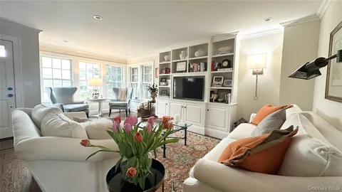 a living room with furniture potted plant and a flat screen tv