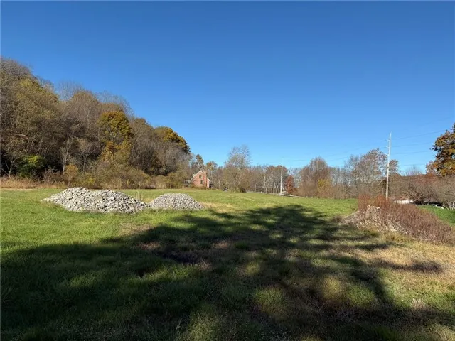 a view of a grassy field with an trees