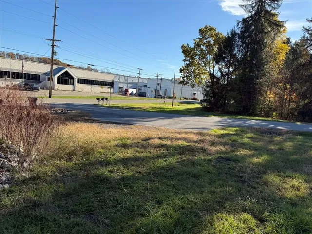 a view of a swimming pool and trees in the background