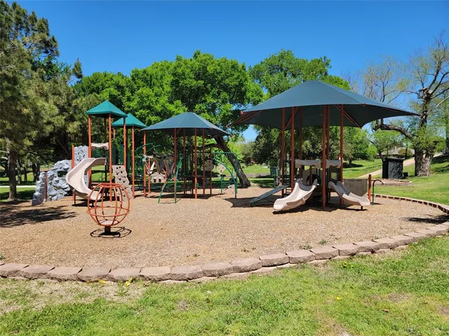a view of a park with slide