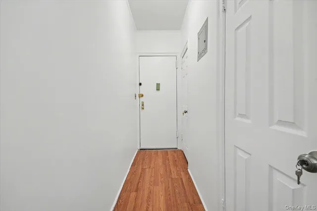 a view of hallway with shower