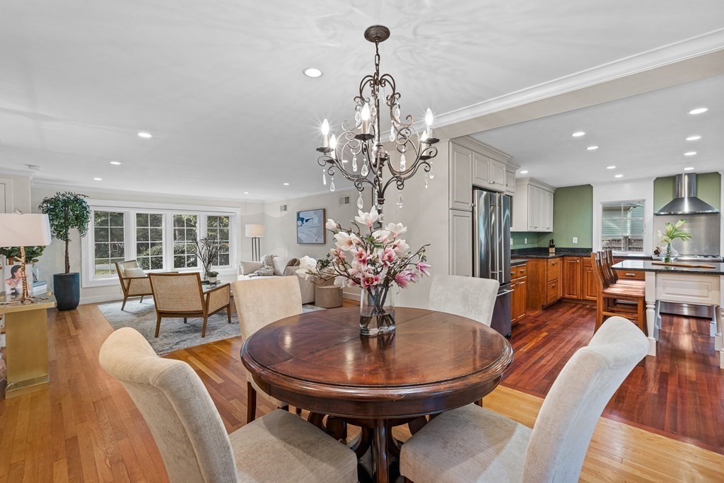 98 Parker Road Wellesley, MA 02482 - Photo 6 of 30 a view of a dining room with furniture wooden floor and chandelier