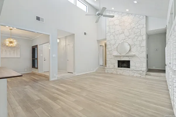 a view of a livingroom with a fireplace