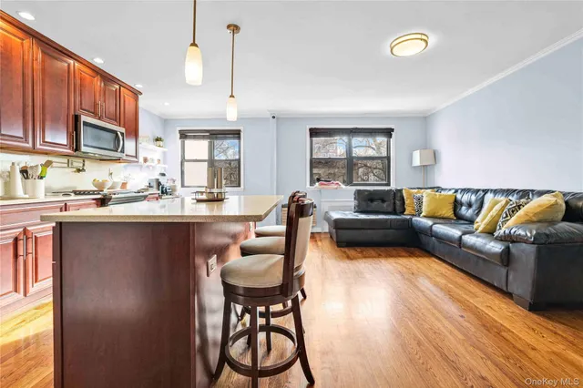 a front view of a multi story building