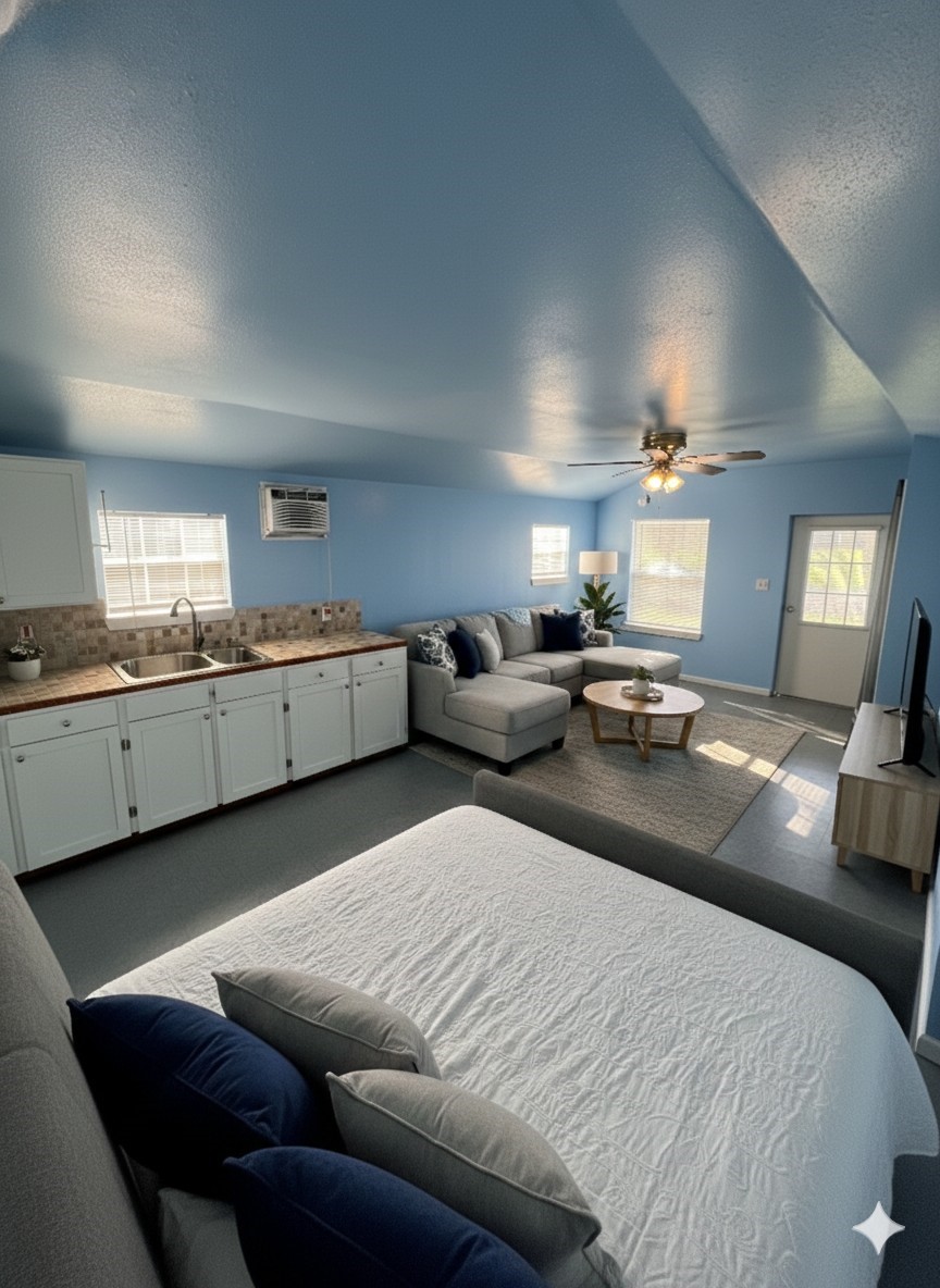 327 17th Street San Leon, TX 77539 - Photo 22 of 23 a large bedroom with a bed and view of kitchen