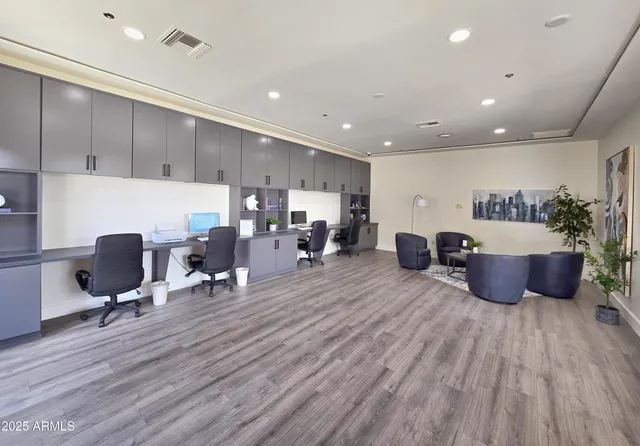 a large room with gym equipment