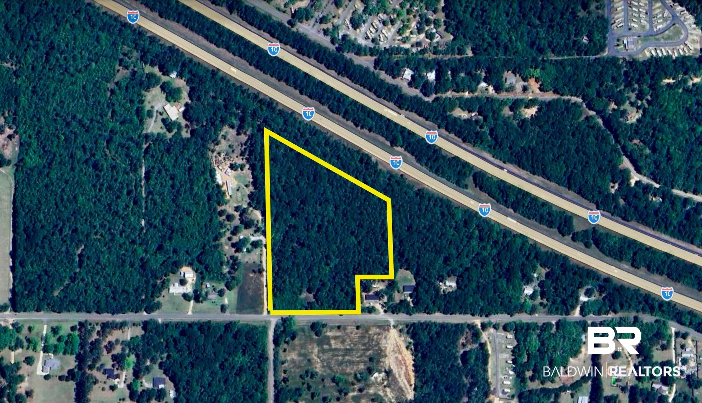Aerial view of property's location with property parcel outlined