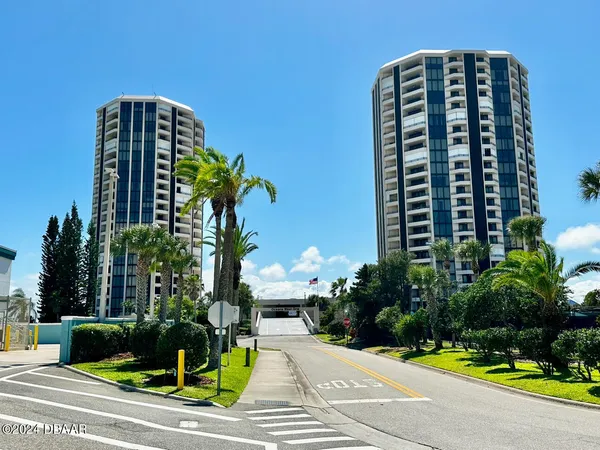 a front view of a multi story building