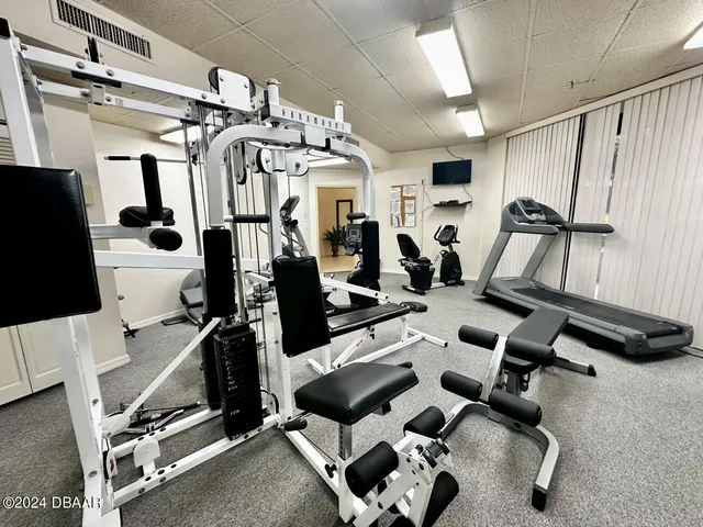 a view of a room with gym equipment