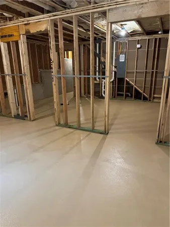 a view of a room with racks on the wall