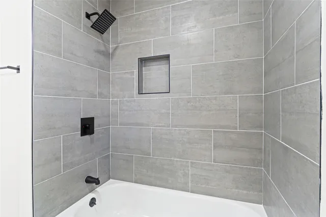 a bathroom with a bathtub