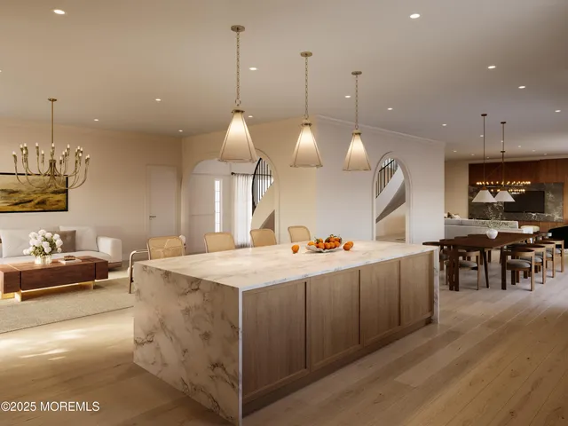 a view of a kitchen and living room