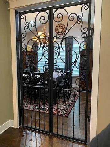 a view of a door with a sign on a wall