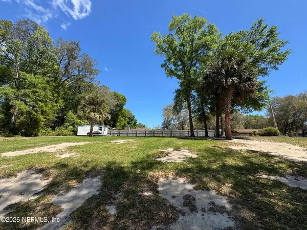 a view of a yard with a tree