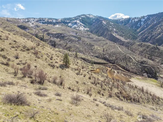 a view of a dry yard covered with snow