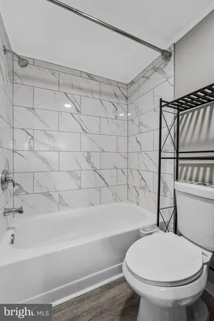 a bathroom with a toilet and a bathtub