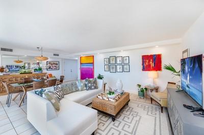 609 Ocean Drive, Unit 8G Key Biscayne, FL 33149 - Photo 5 of 44 a living room with furniture and a flat screen tv