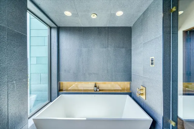 a bathroom with a bathtub