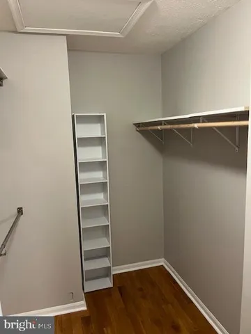 a view of walk in closet with empty racks