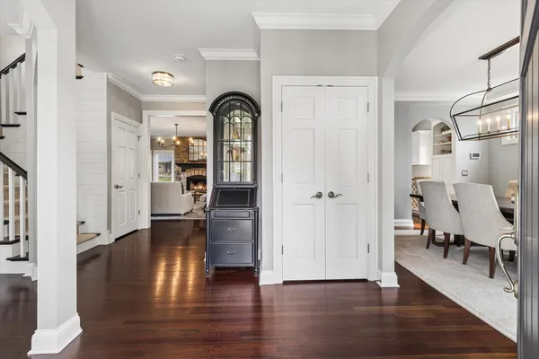 a view of interior space with wooden floor and furniture