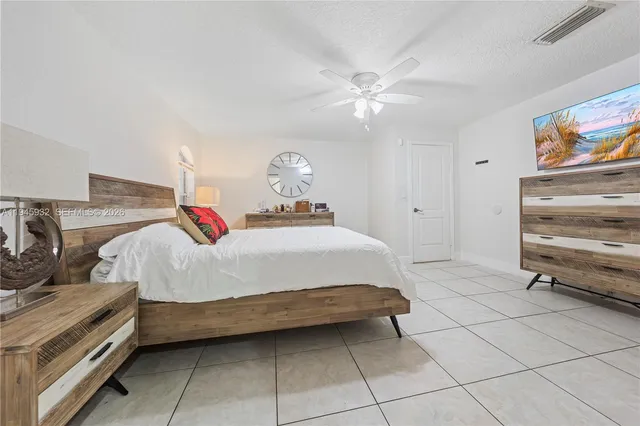 a bedroom with a bed and dresser