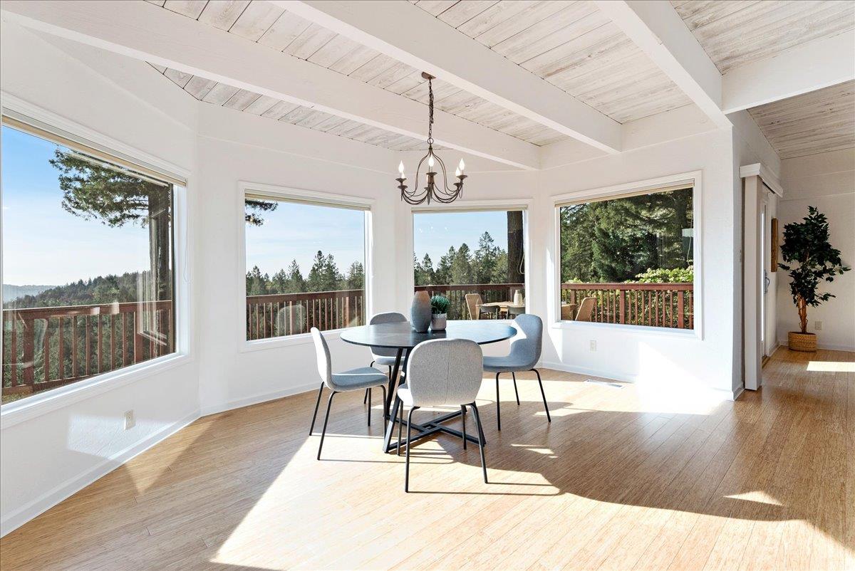 480 Quail Ridge Road Scotts Valley, CA 95066 - Photo 16 of 69 a dining room with wooden floor glass table and chairs