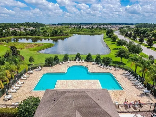 a view of an outdoor space and swimming pool