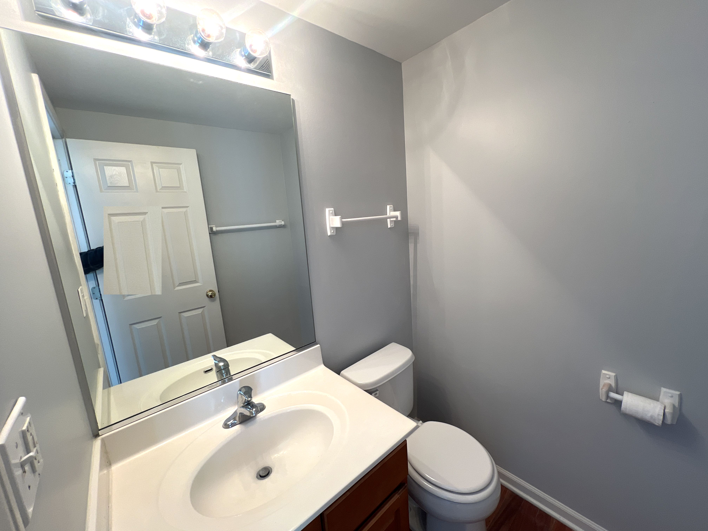 669 South Rosehall Lane, Unit 669 Round Lake, IL 60073 - Photo 7 of 17 a bathroom with a sink a toilet and mirror