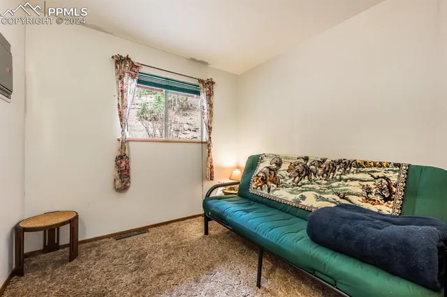 a bedroom with a bed and a couch