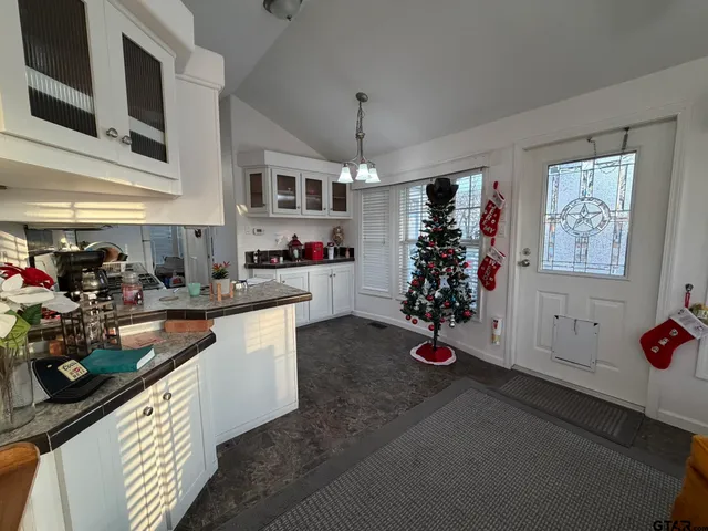 a kitchen with lots of counter top space
