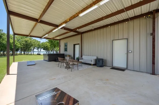 a view of a storage room with racks