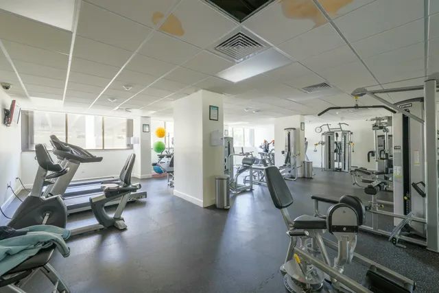 a view of a room with gym equipment